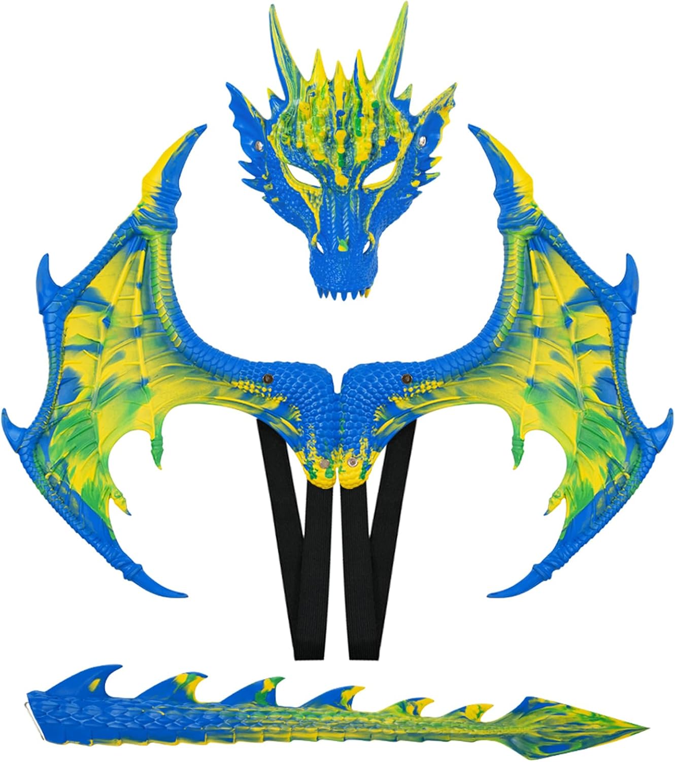 Detalle de CRTEPST Dragon Costume for Kids, Canary Blue Mask, Wings and Tail