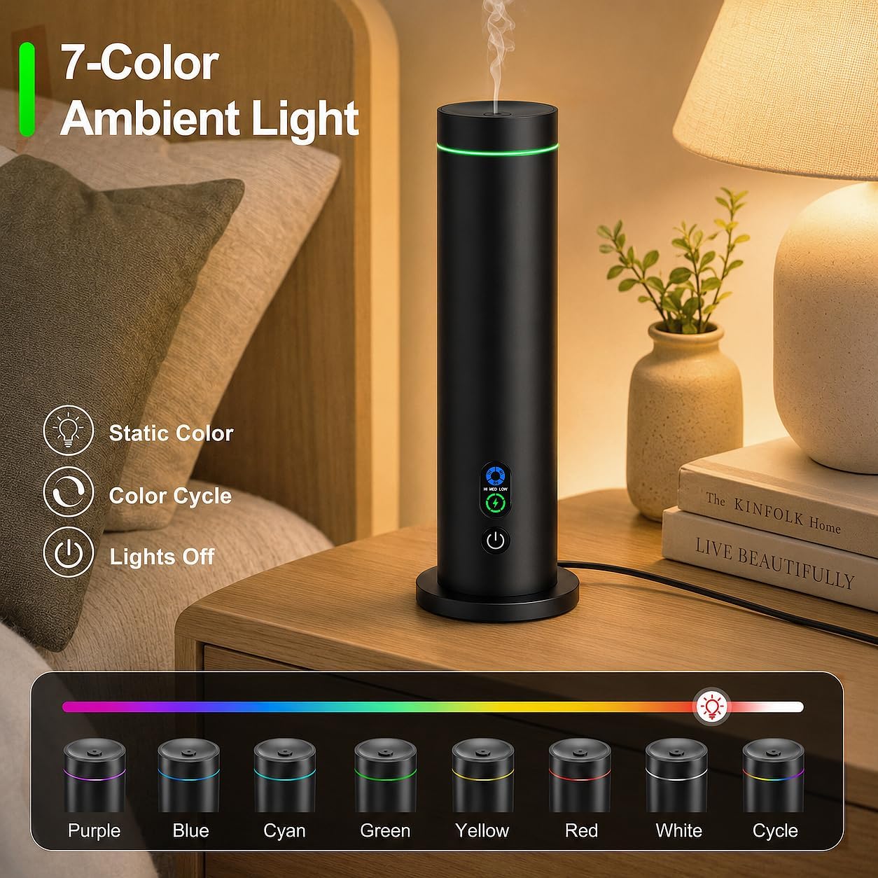 Detalle de Maromalife Waterless Diffuser: 1000 Sq. Ft Coverage, Plug-In Essential Oil Diffuser with Remote and Mood Lights
