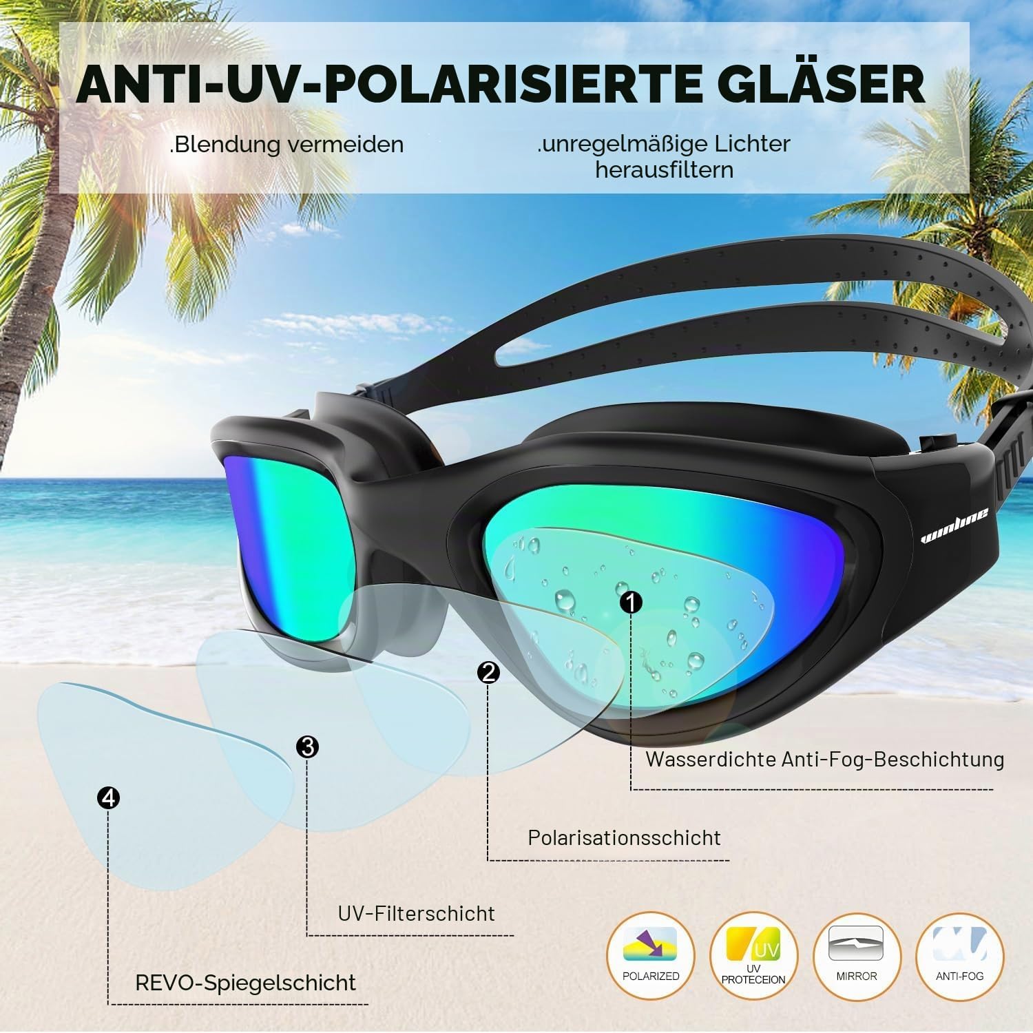 Detalle 2 de Winline Schwimmbrille – Erwachsenen- und Jugendmodell mit Anti-Beschlag, UV-Schutz und wasserdichter Passform