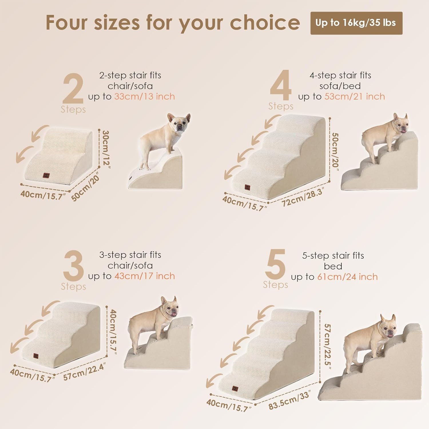 Detalle de EHEYCIGA Curved 3-Step Dog Stairs for Bed and Sofa with Washable Cover