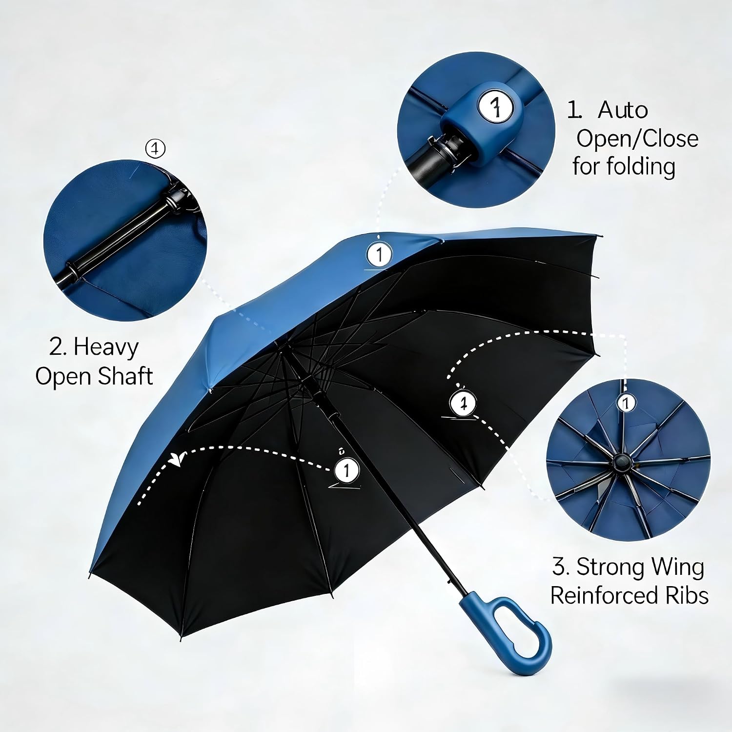 Thumbnail 2 de Compact Inverted Umbrella with Carabiner Handle 10-rib