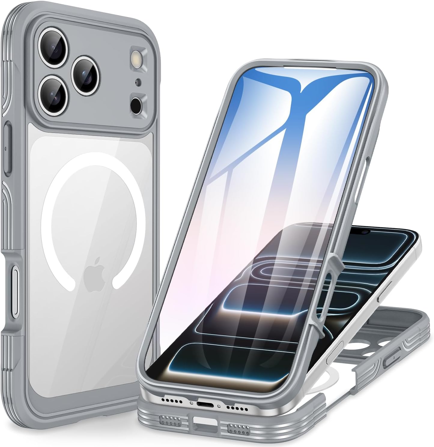 Detalle de CENHUFO iPhone 17 Pro case with built-in 9H glass screen protector, full camera protection and MagSafe support (6.3 inch) - Gray