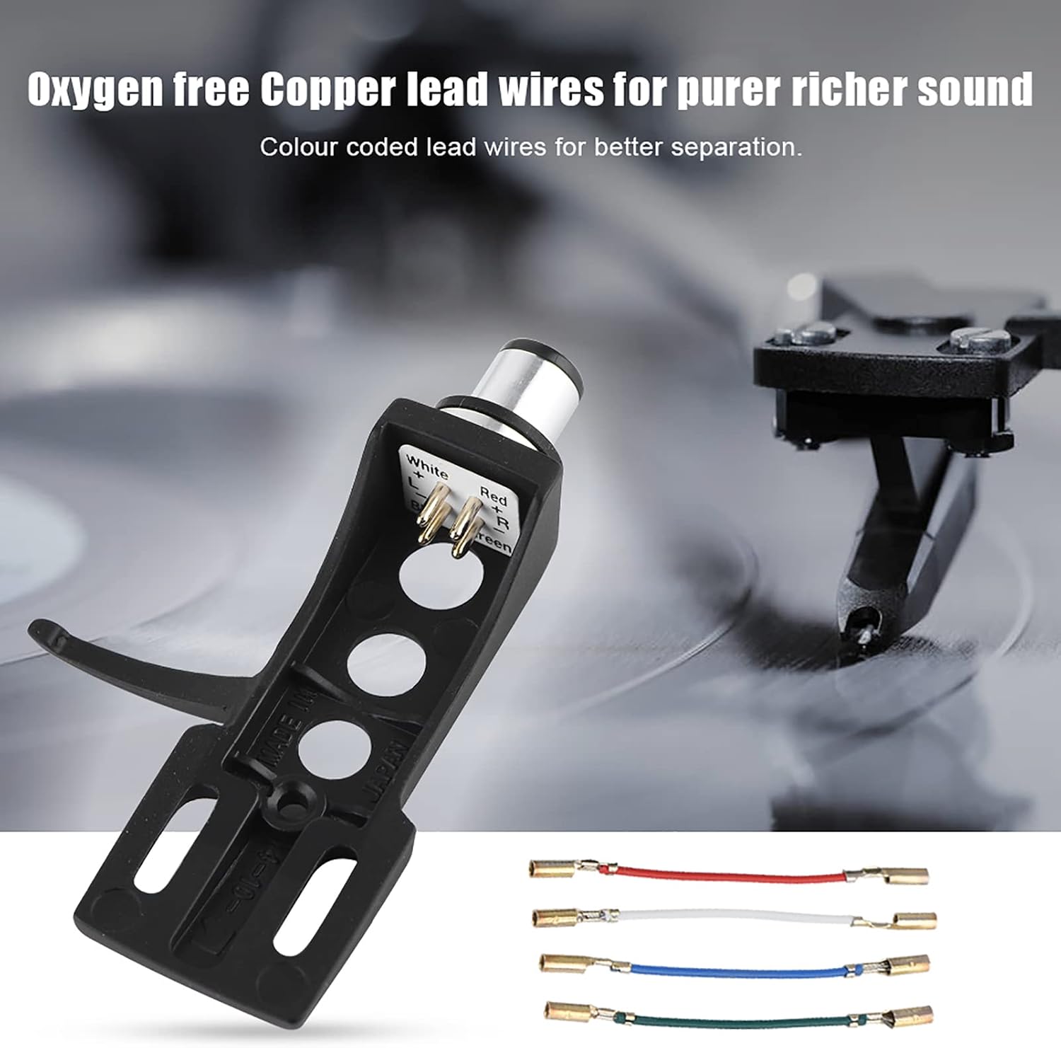 Detalle de Tiiyee Plattenspieler Headshell Halterung aus Kunststoff – Universal Phono Headshell Ersatz mit 4 Anschlussdrähten
