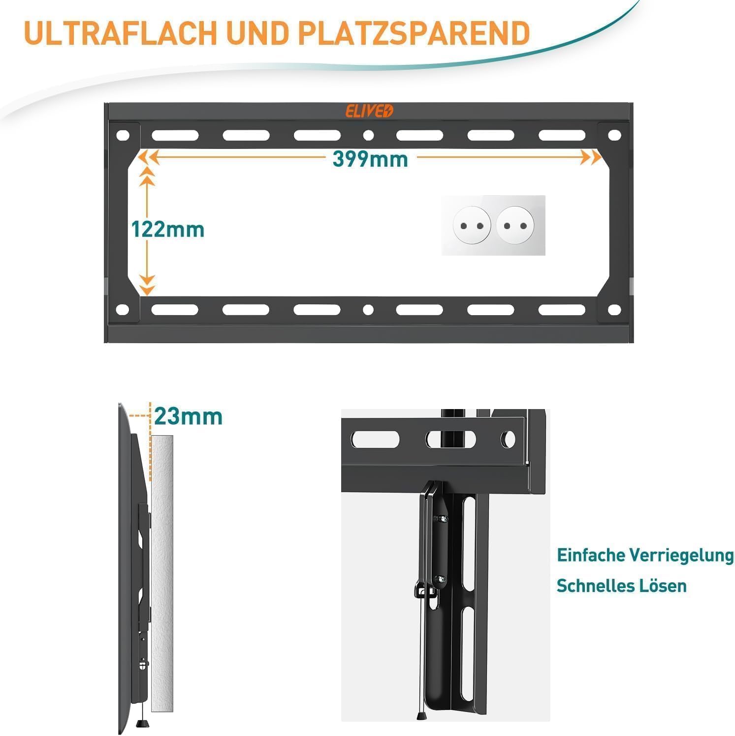 Thumbnail 3 de ELIVED EV3035 feste TV-Wandhalterung (Ultra Slim) für 26–60 Zoll, VESA bis 400x400, bis 45 kg
