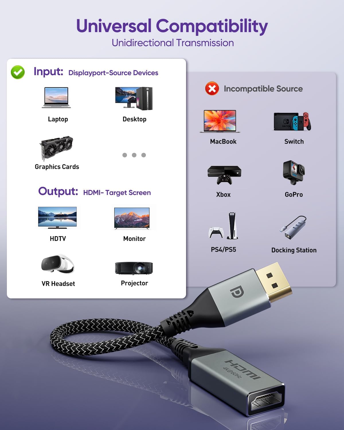 Detalle 2 de 4K DisplayPort to HDMI Adapter for 120Hz