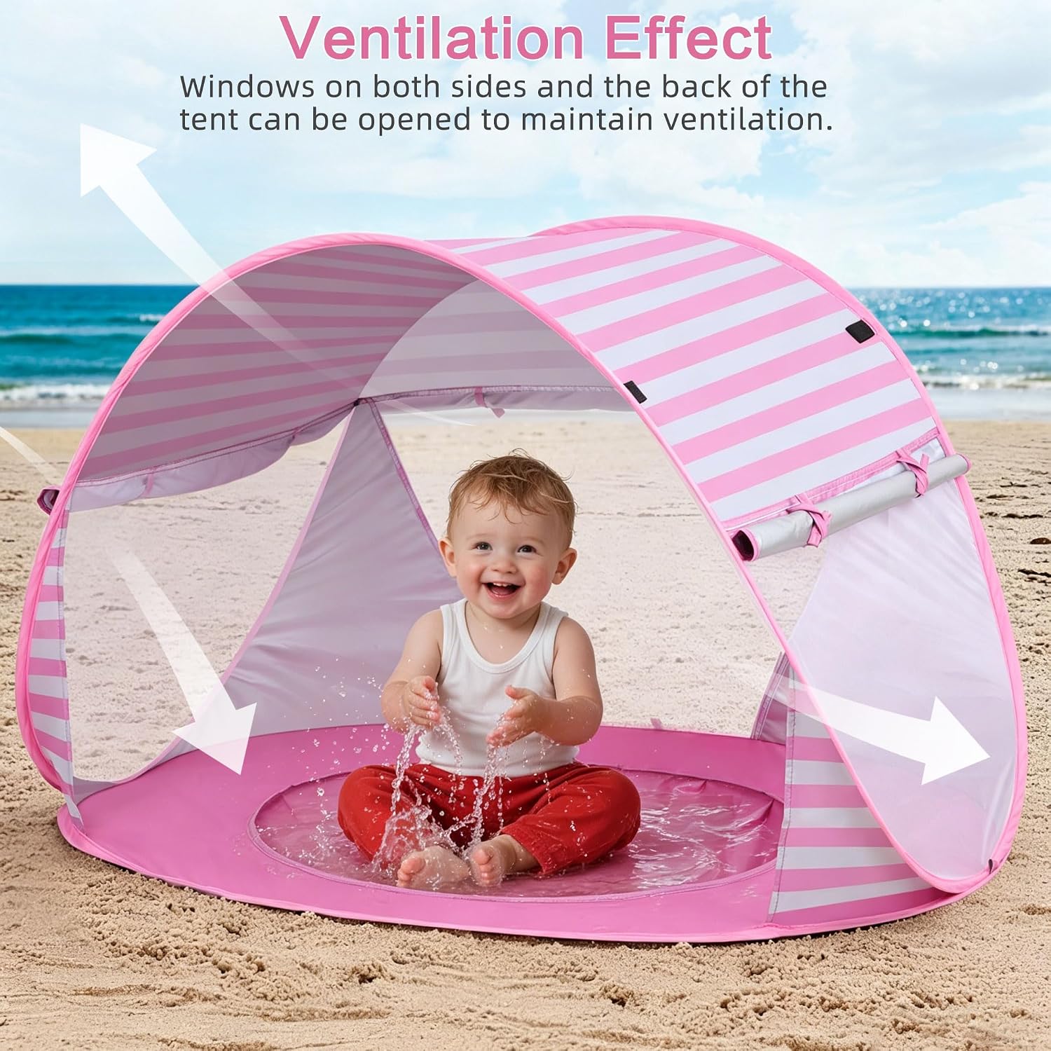 Thumbnail 2 de Pop up Beach Tent with UV Protection for Babies (Pink)