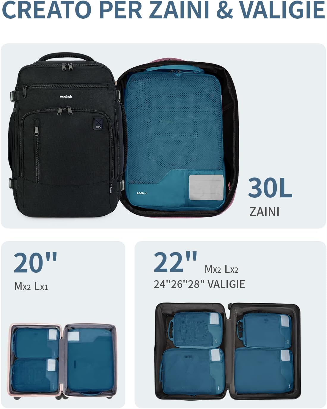 Thumbnail 5 de ECOHUB Compressione Organizer da Viaggio – Set da 4 Cubi Compressivi, Verde acqua