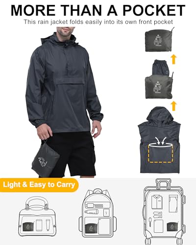 Detalle 2 de Outdoor Ventures Men's Waterproof Rain Jacket Packable Hooded Pullover