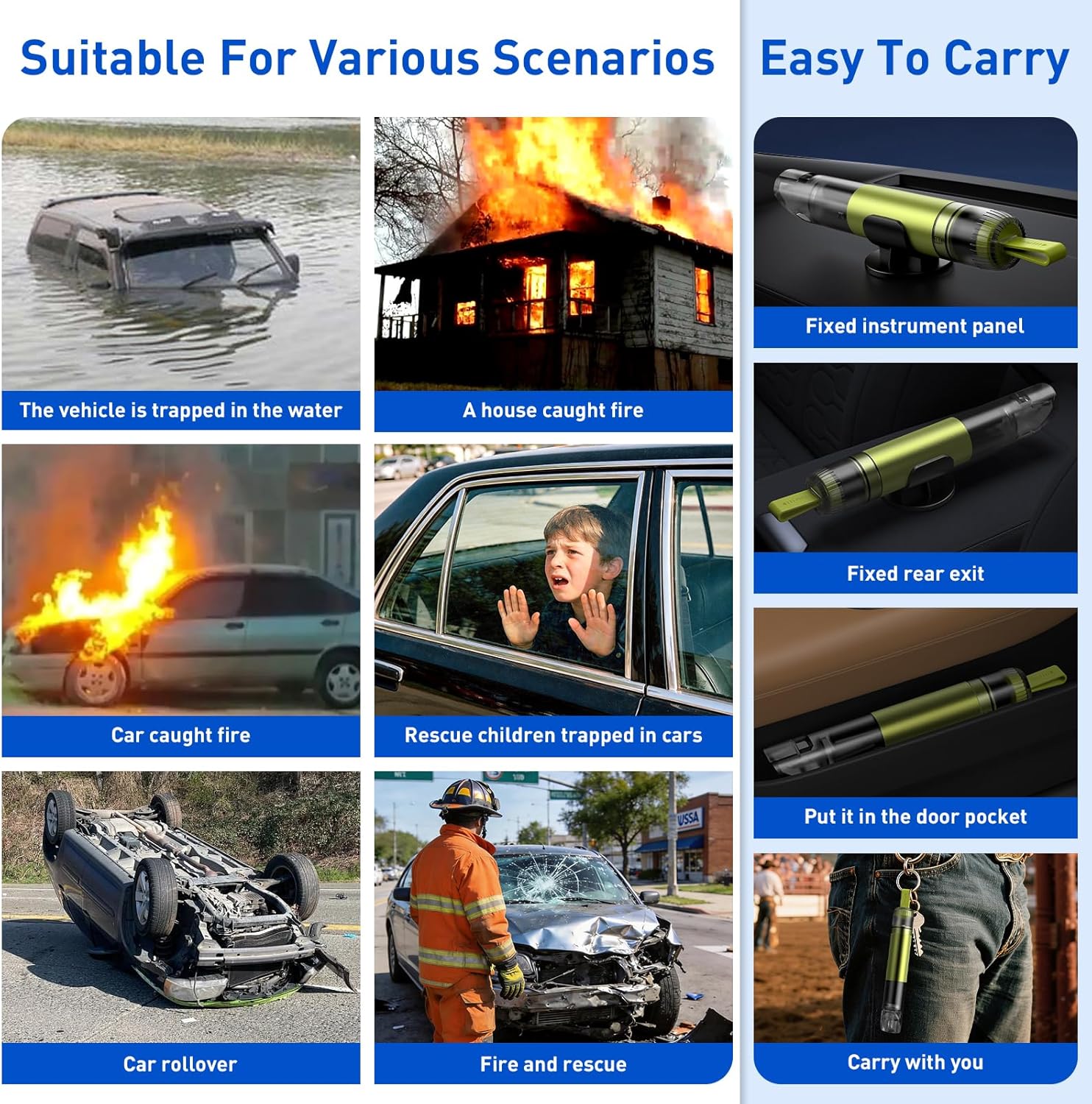 Thumbnail 6 de 3-Pack 3-in-1 Car Safety Hammer, Seatbelt Cutter, Glass Breaker + Emergency Whistle