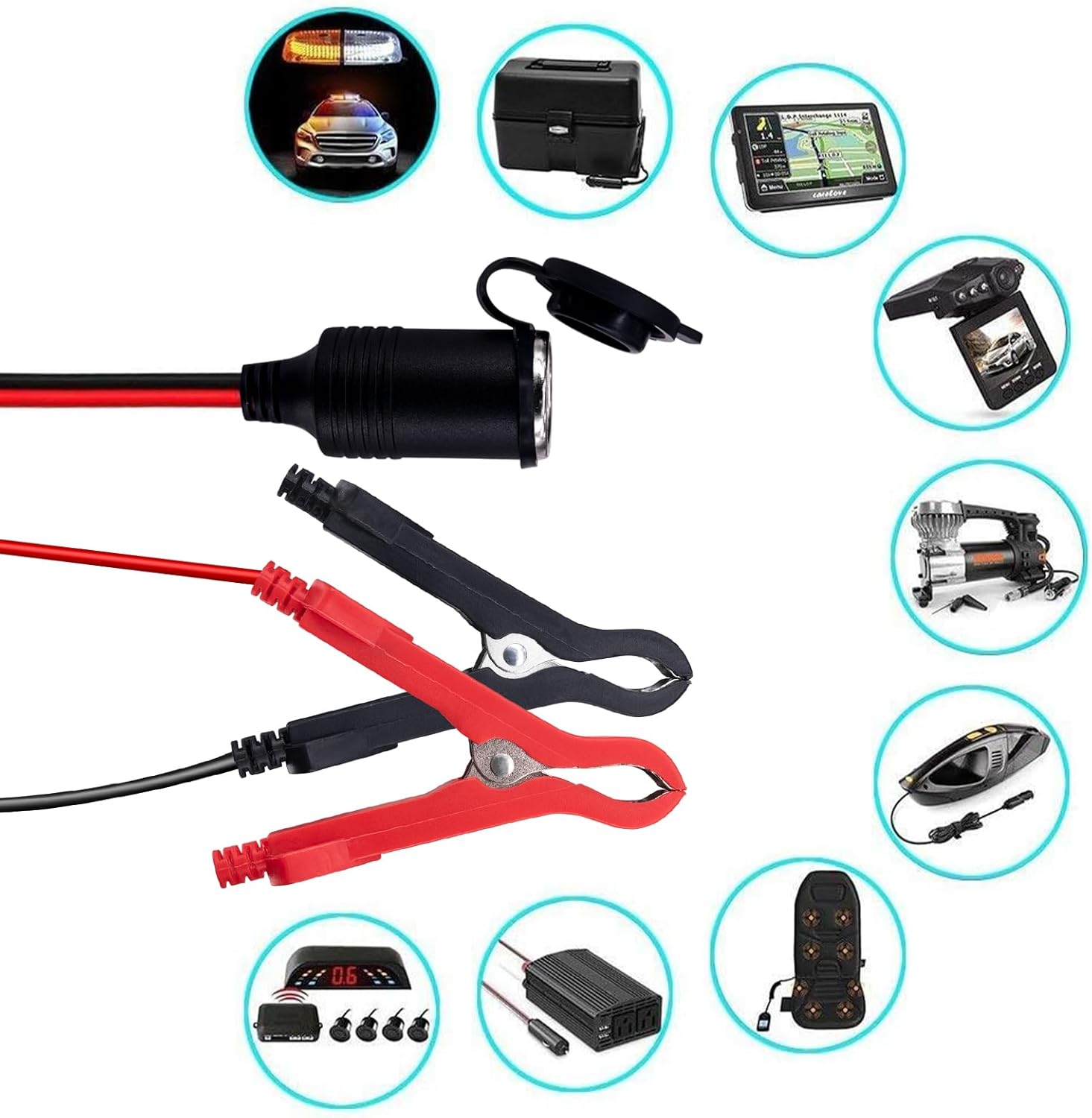 Thumbnail 3 de Leehitech 3m 12V/24V Female Car Cigarette Lighter Socket to Battery Crocodile Clips with 15A Fuse