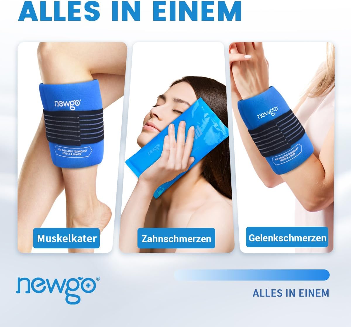 Detalle 2 de NEWGO Wiederverwendbare Kühlpads mit Bezug (2 Stück) – Gel-Kühlakku für Kalt- & Warmkompressen, 27,5 x 13,5 cm