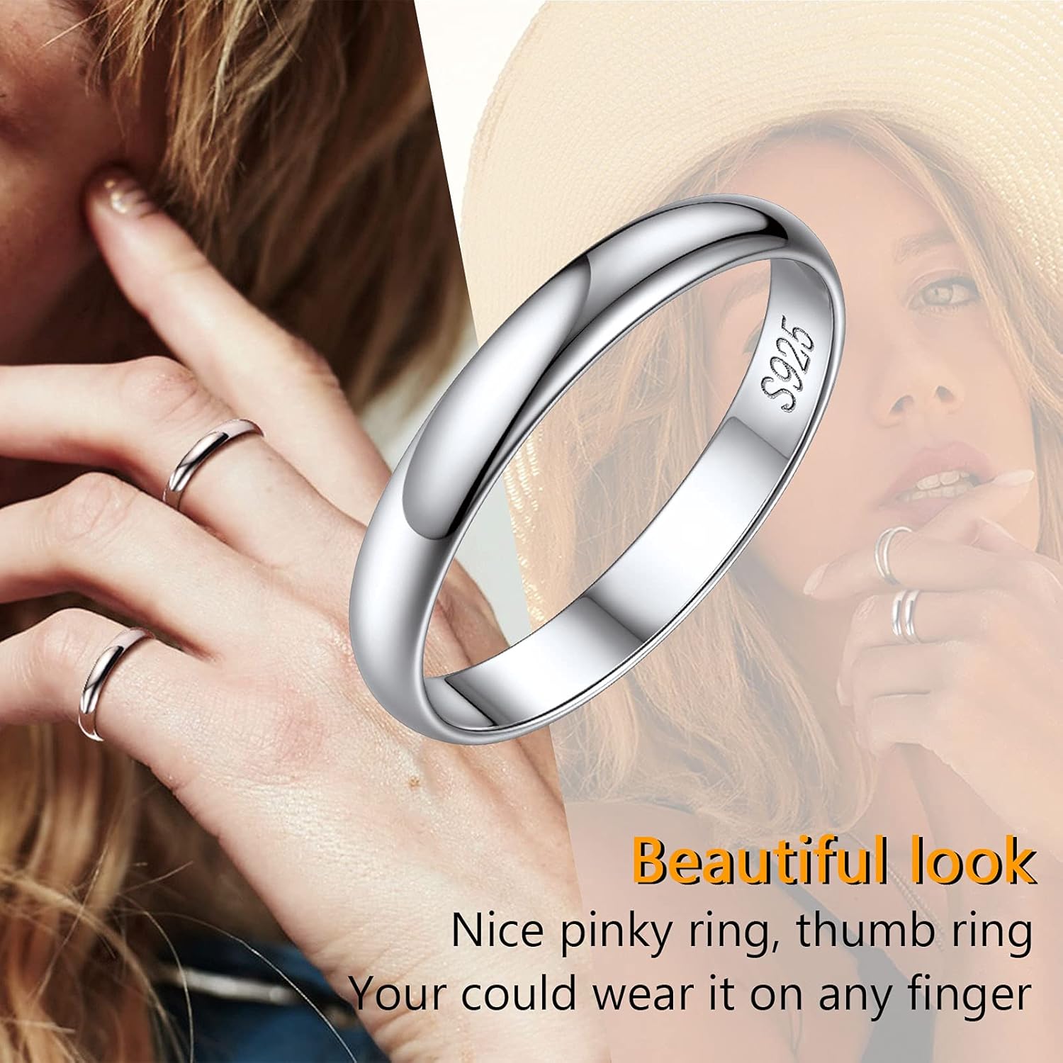 Thumbnail 3 de PROSILVER Bague femme fine 2 mm/3 mm en argent plaqué or blanc/rose — anneaux entrelacés et alliance simple, personnalisable