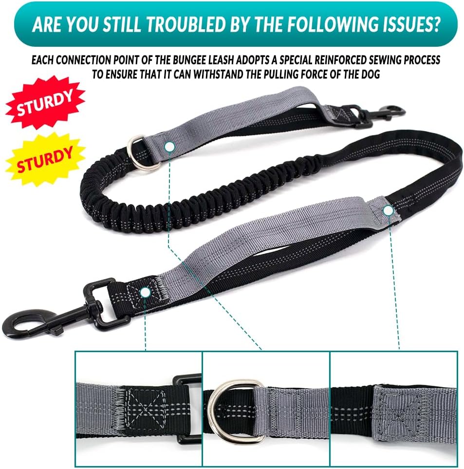 Detalle 2 de Leckerlitasche für Hunde mit Bauchtasche, reflektierende Bungee-Waist-Leine & Kotbeutelspender (Grau, mit 2 Hundeleinen)