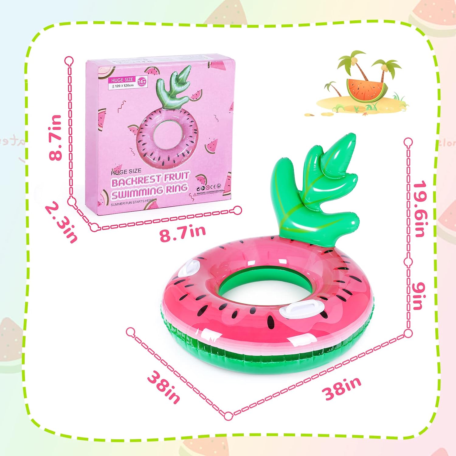 Thumbnail 6 de Dmenwei Watermelon Pool Inflatable Ring for Adults with Handholds