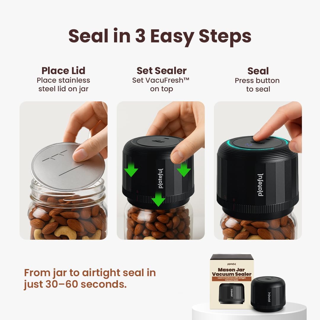 Detalle 2 de Plateful Electric Mason Jar Vacuum Sealer Kit for Wide & Regular Mouth Jars