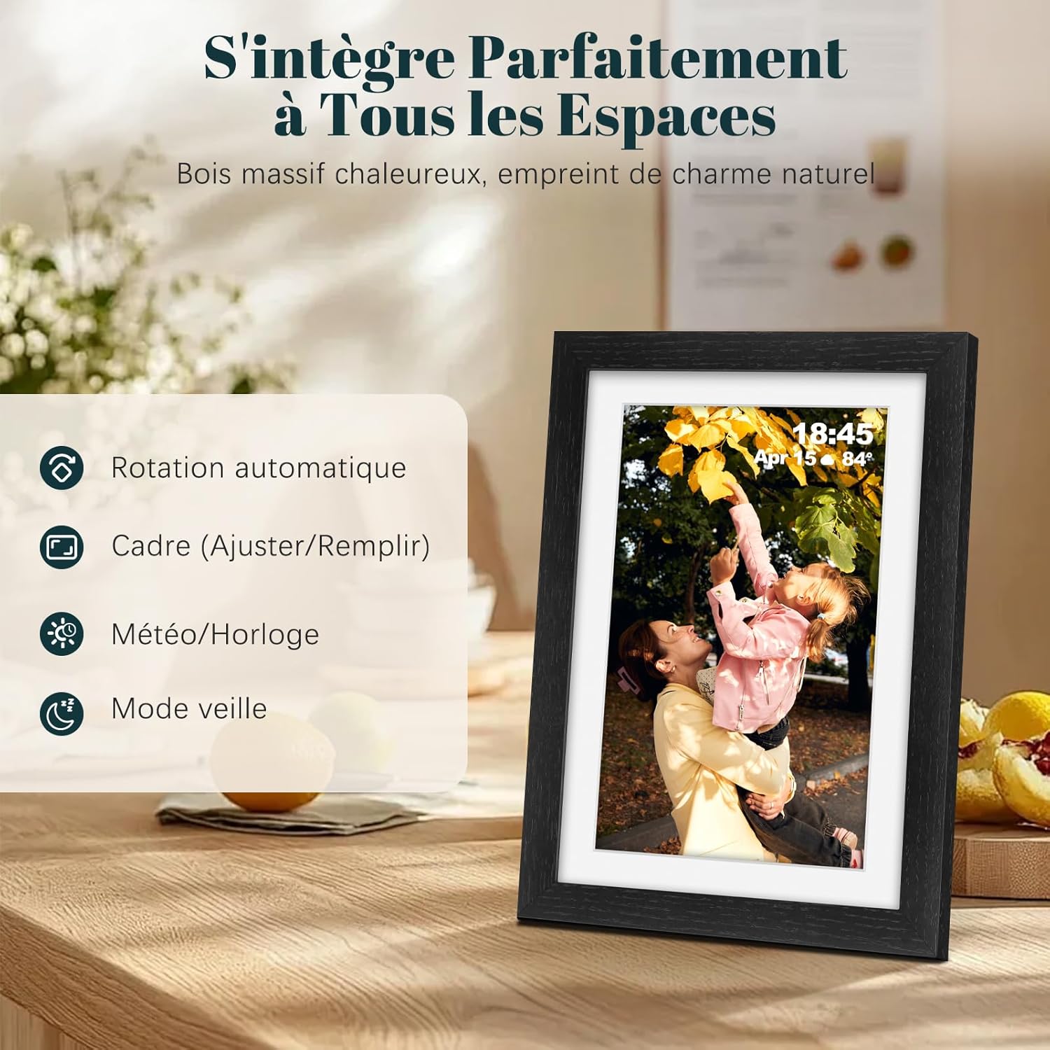 Thumbnail 4 de Frameo Cadre photo numérique WiFi 10,1 pouces en bois de chêne – écran tactile IPS, 32 GB