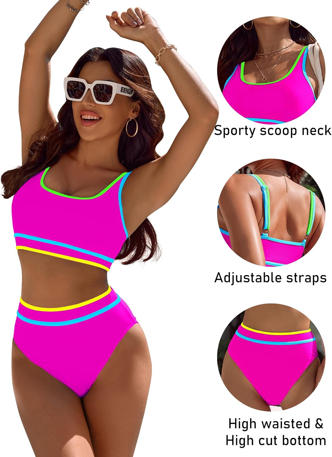 Detalle de BMJL Women’s High Waisted Bikini Sets Sporty Two-Piece Swimsuits (Color Block, High Cut)