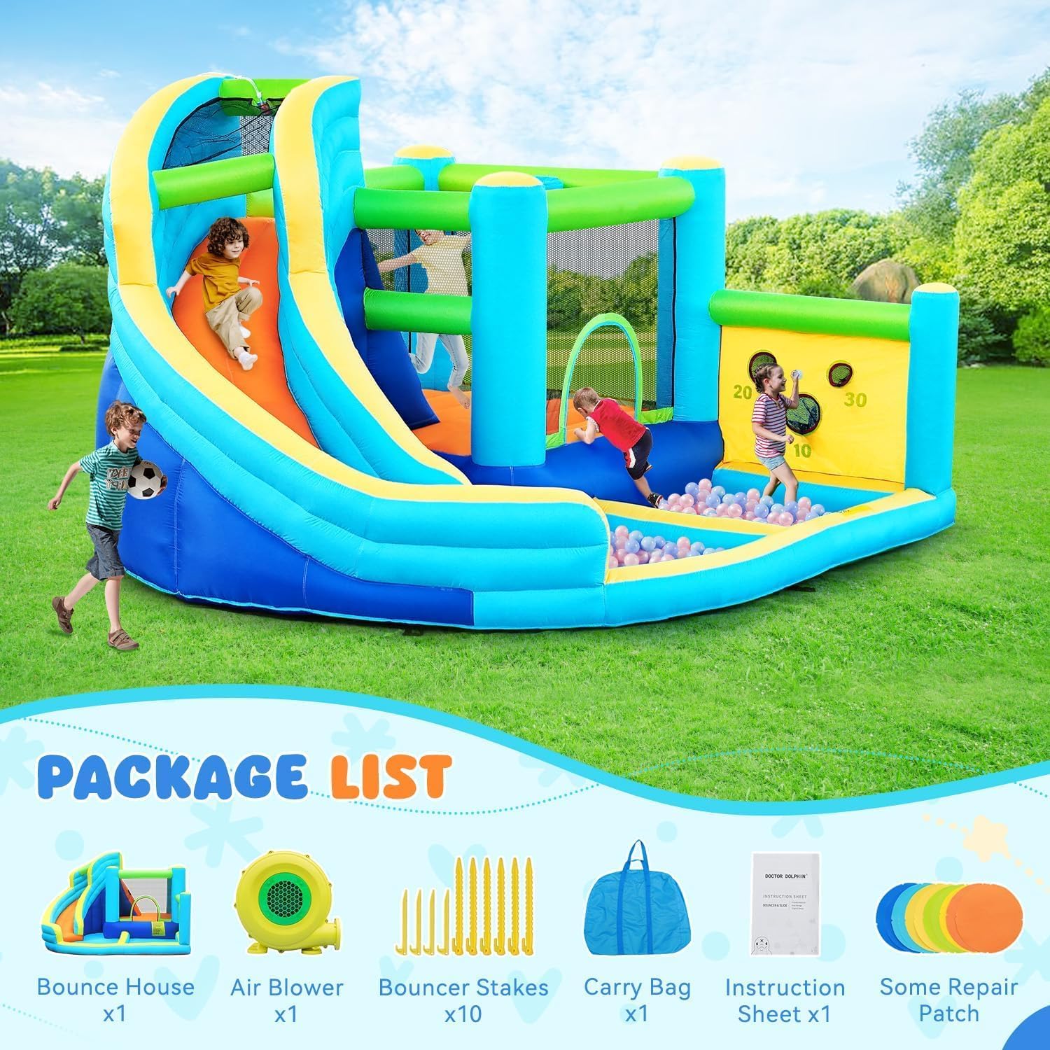 Detalle de Inflatable Bouncy Castle Water Park with Slide Sprayer: A family-friendly backyard splash experience