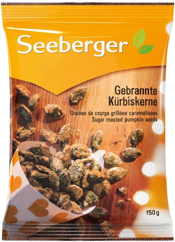 Detalle de Seeberger Graines de courge grillées et caramélisées (Sachet 12 x 150 g) – encas végan et sans gluten