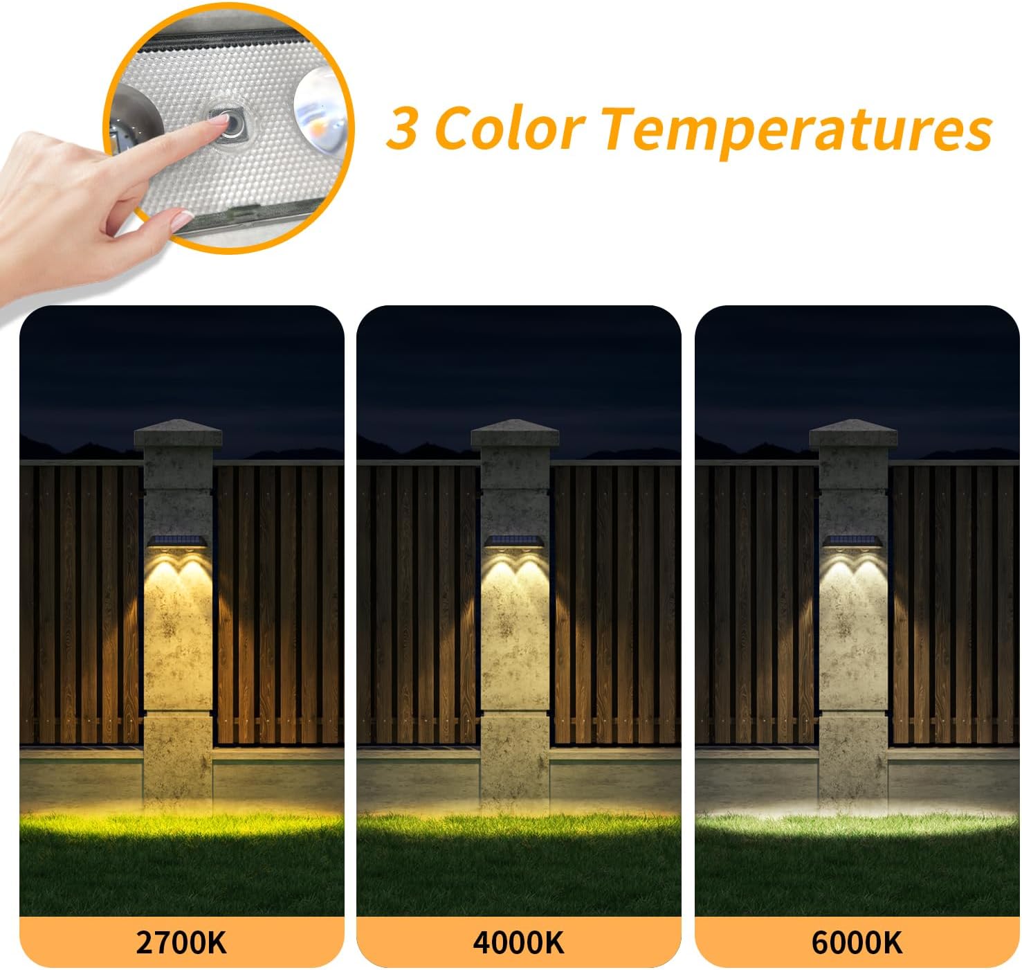 Detalle 2 de HAMLITE Solar Fence Lights Outdoor Garden (2-Pack) with 3 Colour Modes and IP65 Waterproof