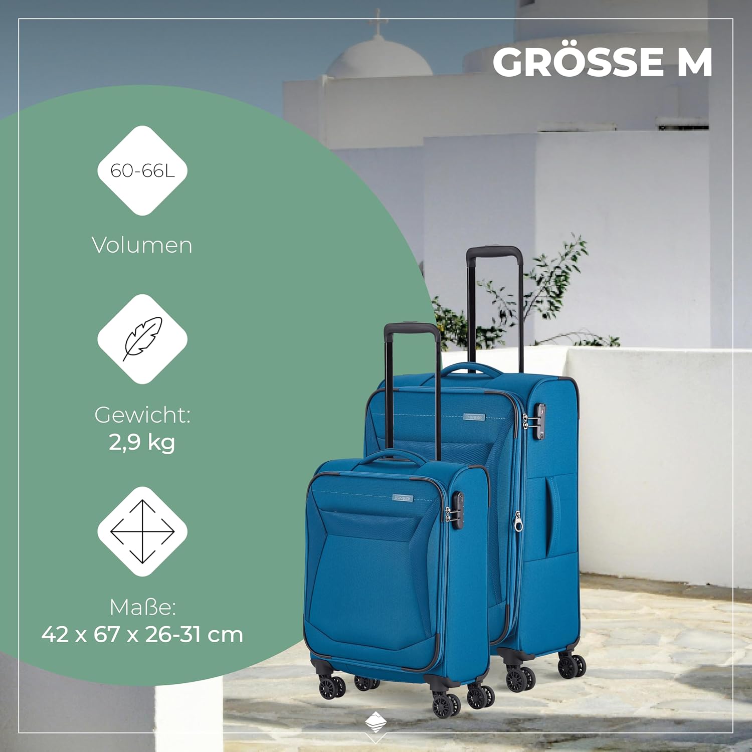 Detalle de travelite CHIOS 4-Rad Trolley-Set Weichschale (L/M/S) – zeitloser Handgepäck-tauglicher Reisebegleiter