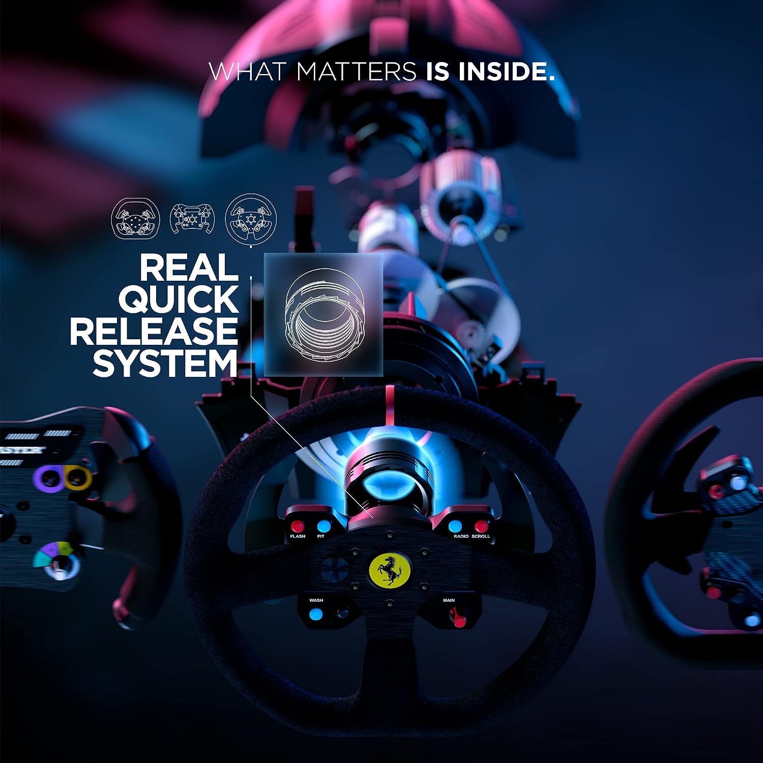 Detalle 2 de Thrustmaster T300 Integral Alcantara Ferrari 599XX Evo wheel & T3PA 3-pedal set (PC, PS4, PS5)