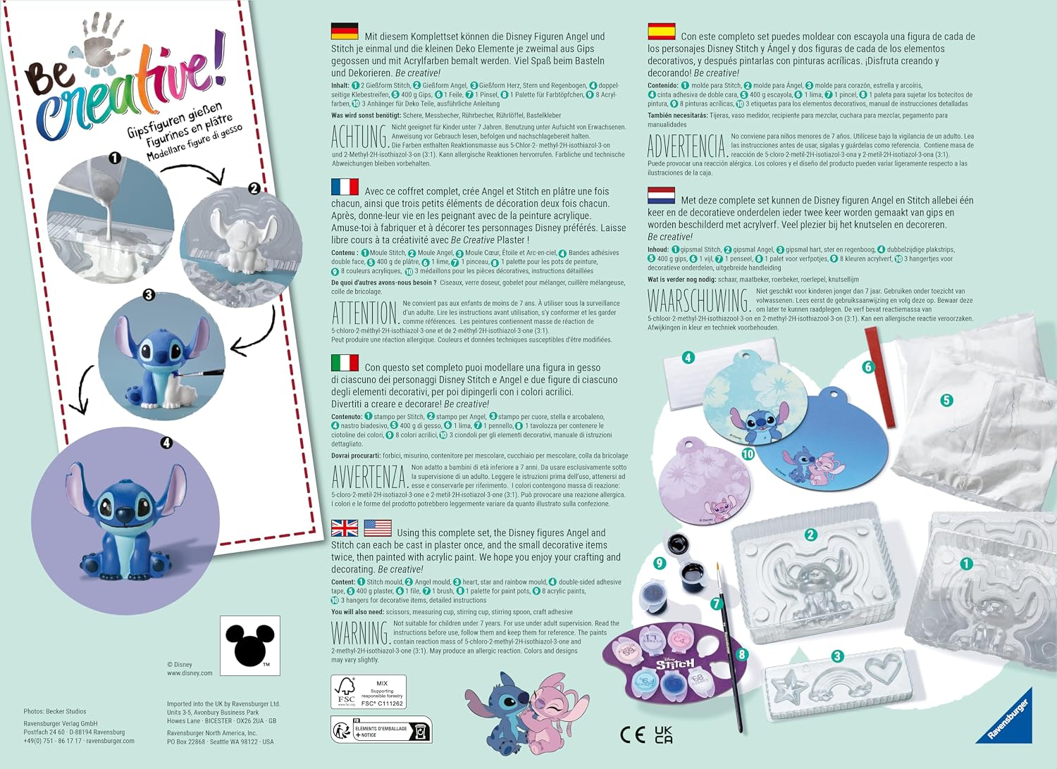 Detalle de Ravensburger Be Creative Maxi Stitch – kit creativi in gesso con stampi e colori, per bambini dai 7 anni