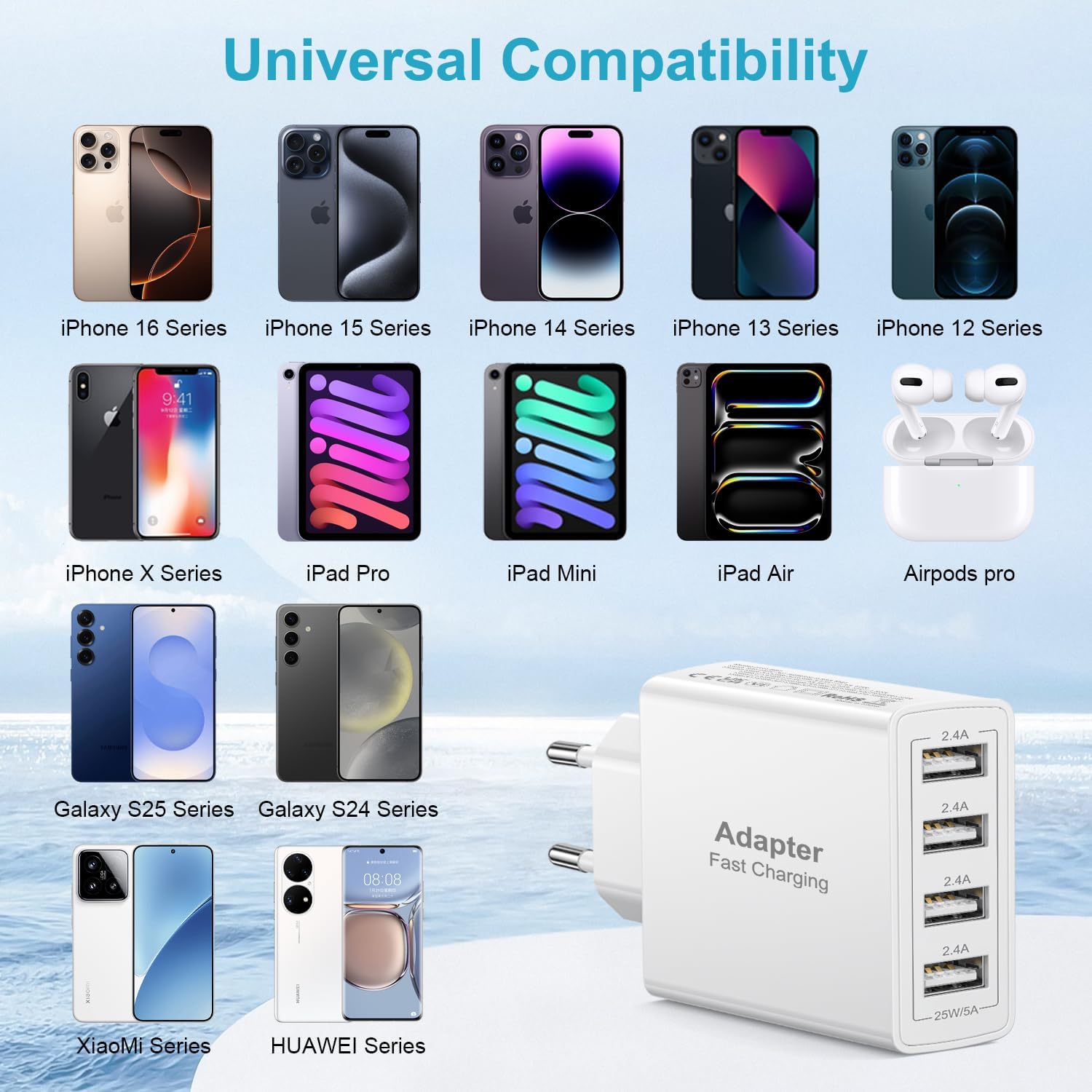 Thumbnail 2 de Chargeur USB multiple 2 packs : adaptateur secteur 4 ports 25 W pour recharger jusqu’à 4 appareils