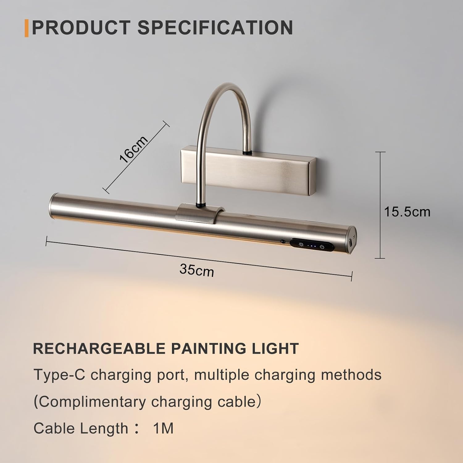 Thumbnail 3 de HARPER LIVING Rechargeable Picture Light (Satin Nickel) with Touch & Remote Control