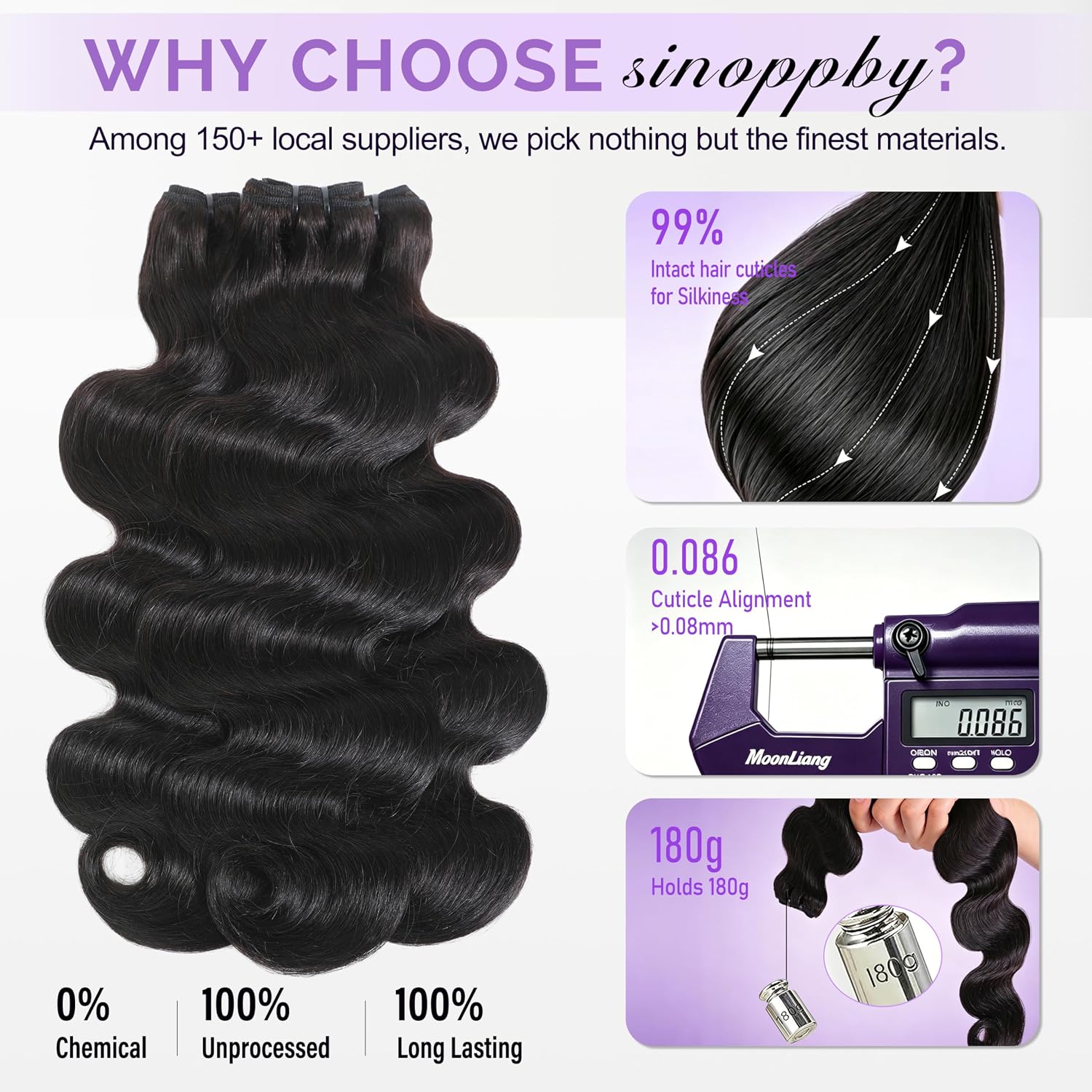 Thumbnail 4 de 16A Body Wave 3 Bundle Pack — Virgin Indian Hair Extensions (20, 22, 24 inches) with Direction Cuticles
