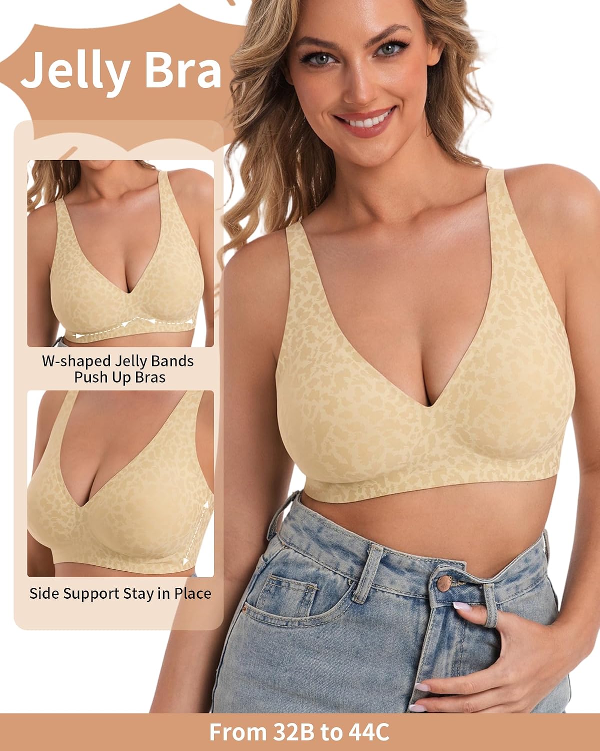 Detalle de HOWIN Jelly Bra: Wireless Gel Bra with Deep V, Seamless Comfort for Everyday Wear
