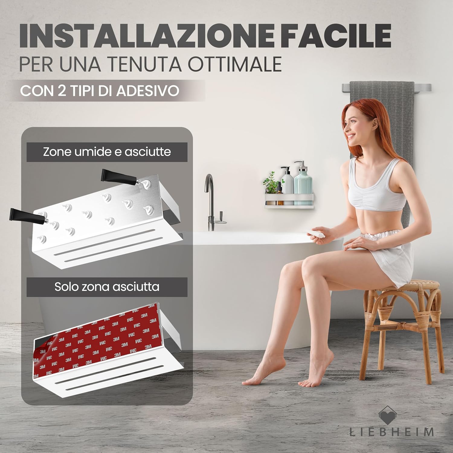 Detalle de LIEBHEIM Porta Sapone Doccia in alluminio spazzolato: mensola bagno senza foratura
