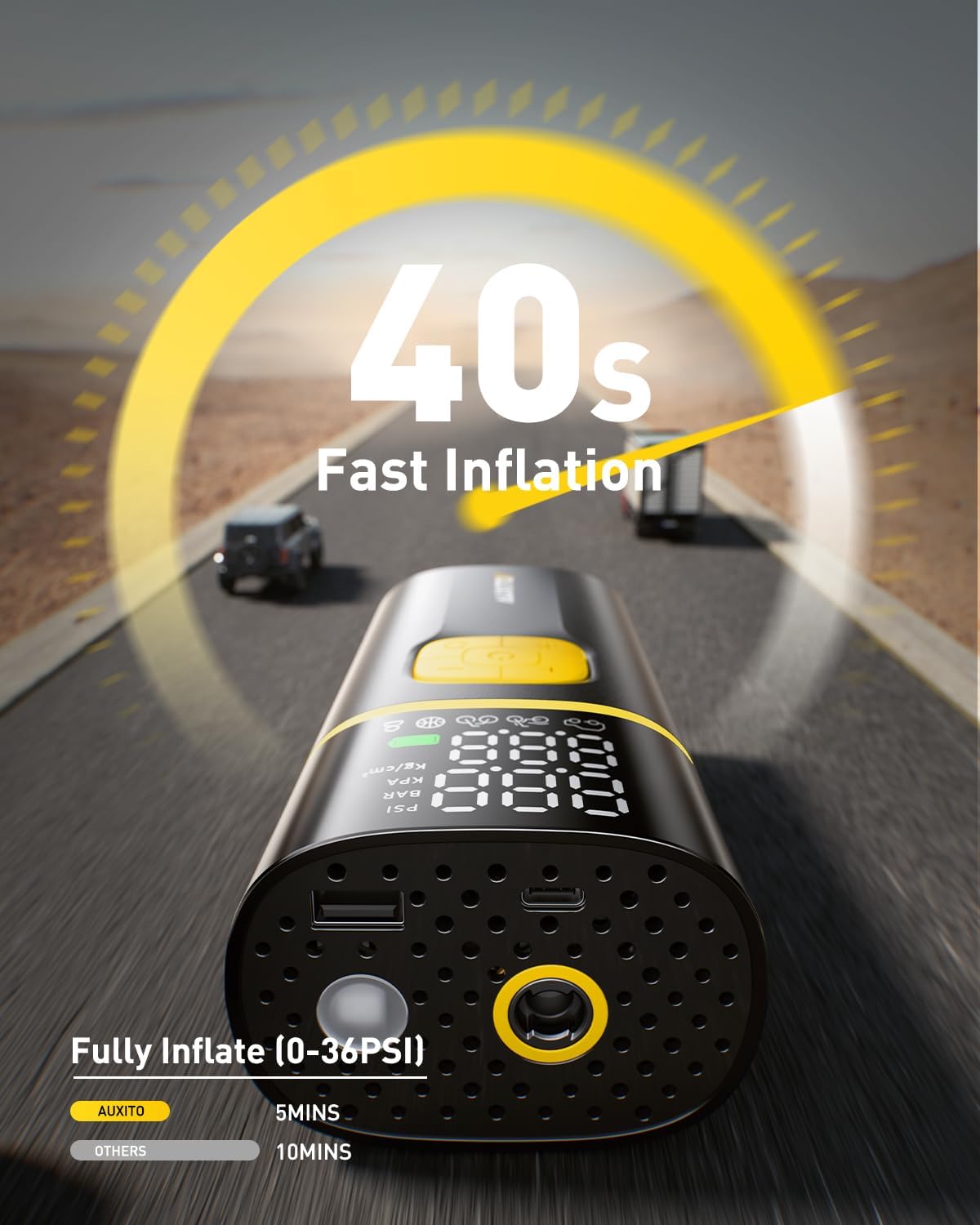 Thumbnail 1 de AUXITO AS1 Pro Portable Tire Inflator (150 PSI) with Digital Gauge and Dual-Cylinder Air Compressor