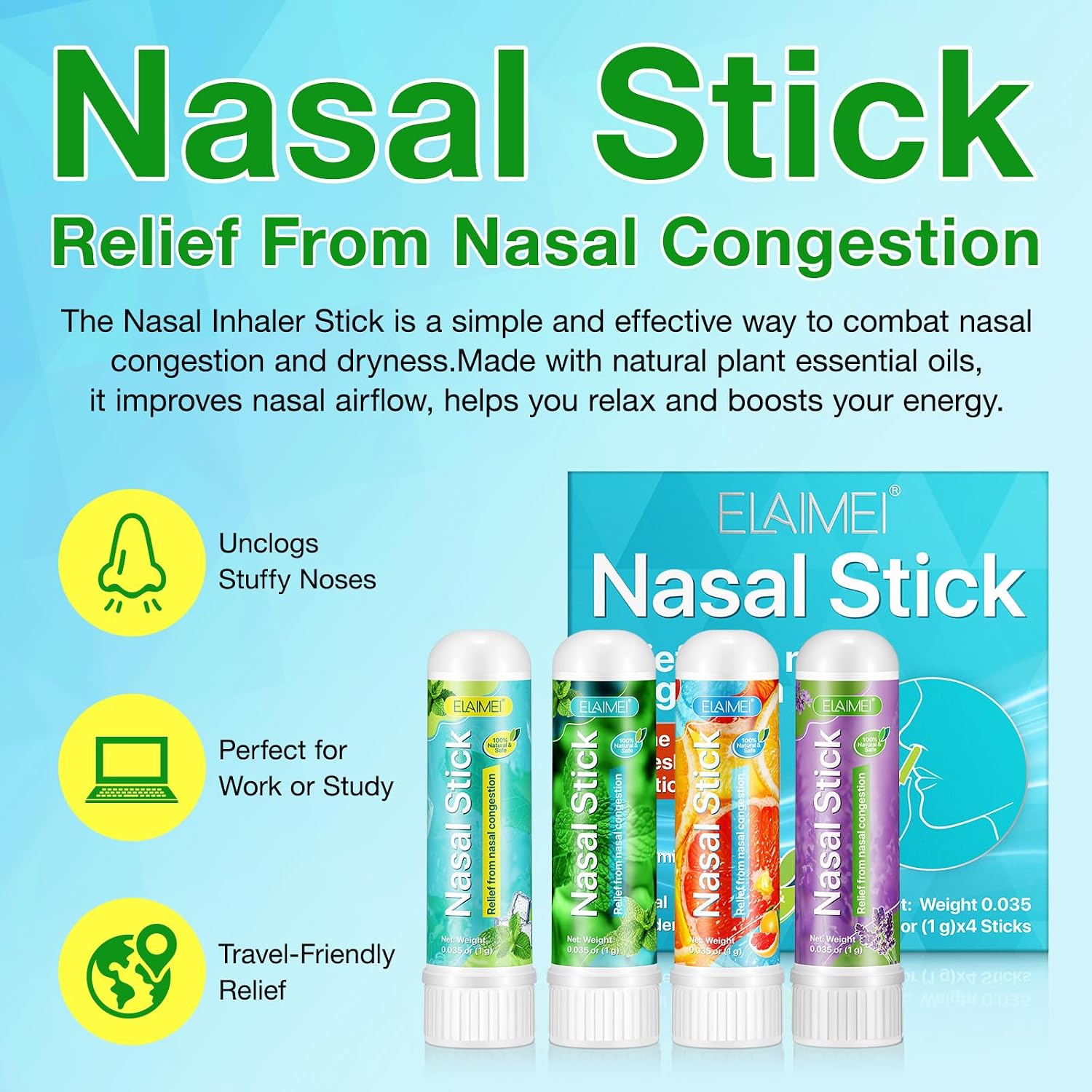 Detalle de Nasal Stick Inhalierstift 4 Pack fürs freie Atmen