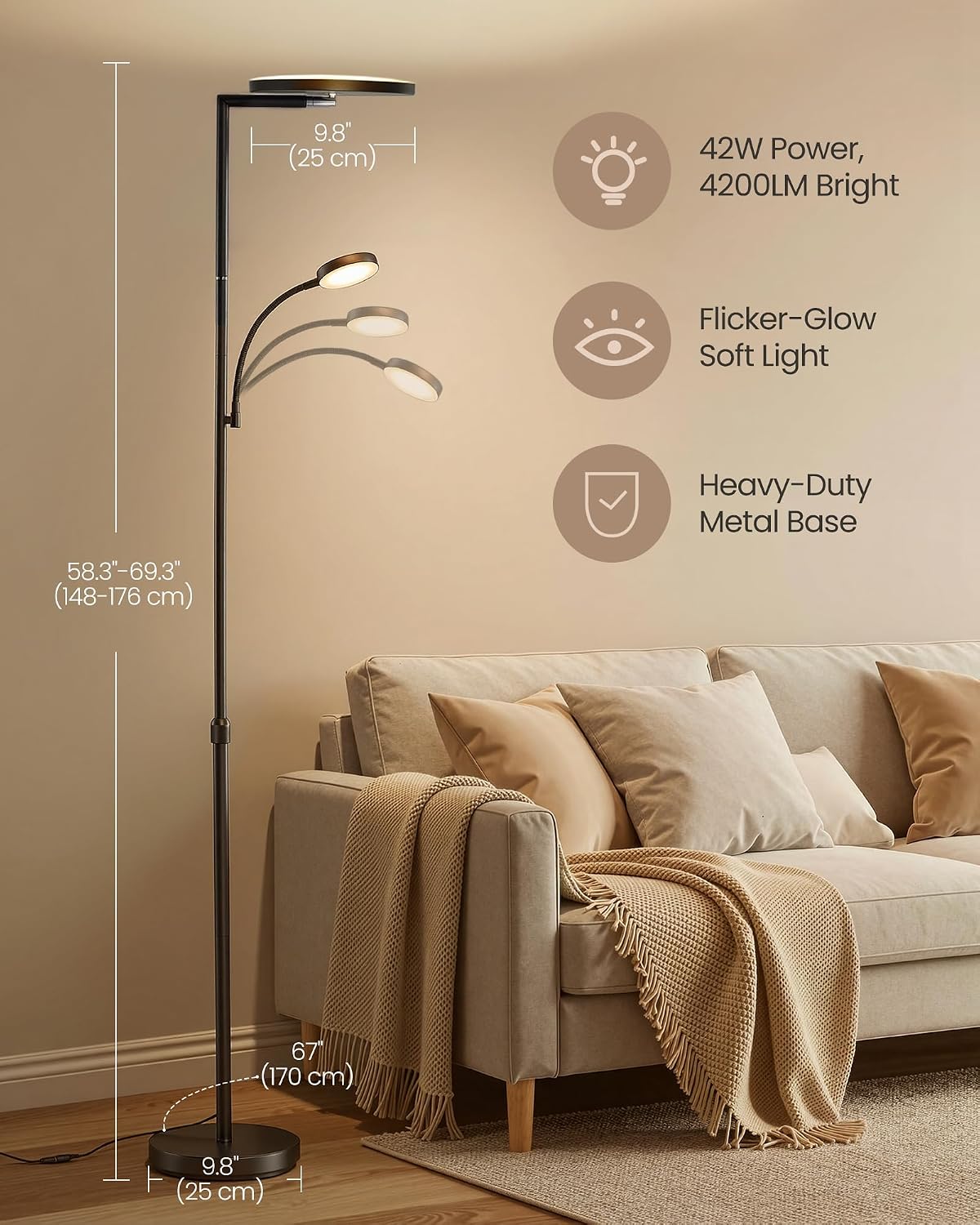 Thumbnail 5 de VASAGLE LFL028BD01 Adjustable LED Floor Lamp, 42W, Matte Black