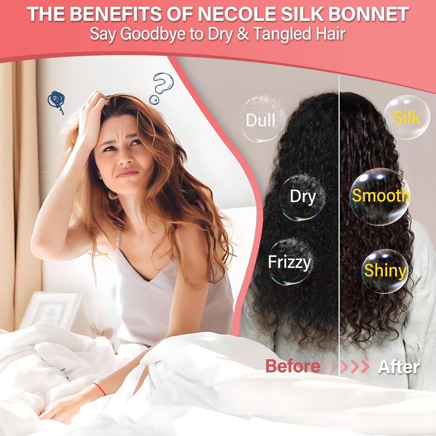 Detalle 1 de Necole 22 Momme 100% Mulberry Silk Bonnet for Sleep 🧖♀