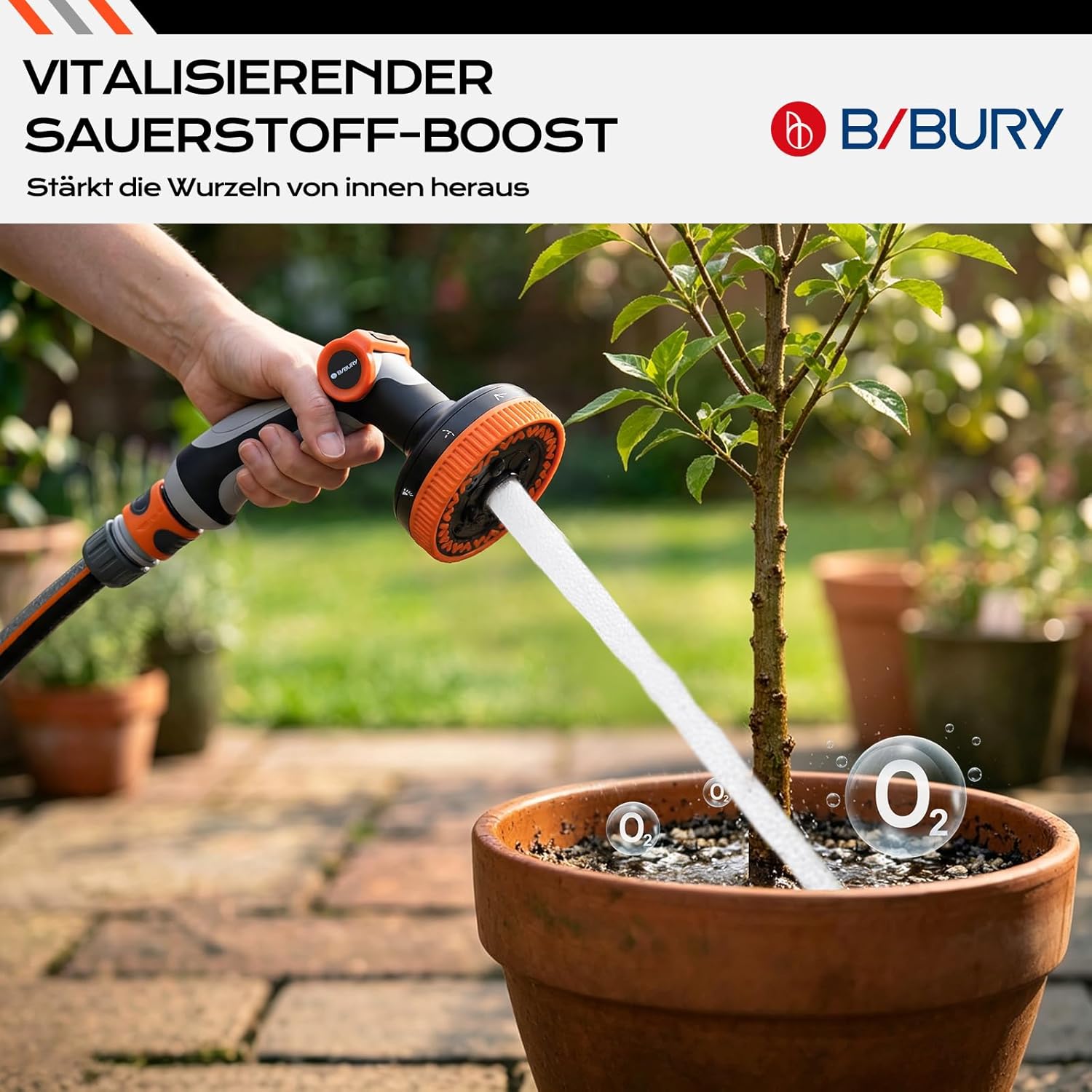 Thumbnail 3 de BIBURY Gartenbrause 9cm XL – Vielseitige Hochdruck-Spritzpistole mit 8 Modi, Daumensteuerung und 360° Drehkopf