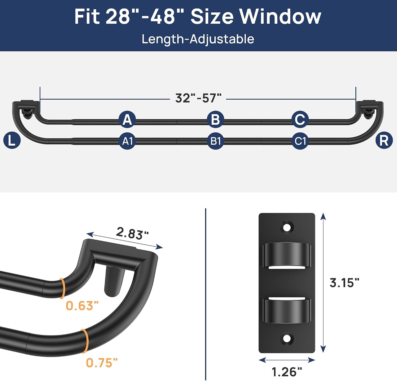 Thumbnail 1 de ENJOYBASICS CREB0037AMUS Double Curtain Rod, Adjustable 28–48 in, Black