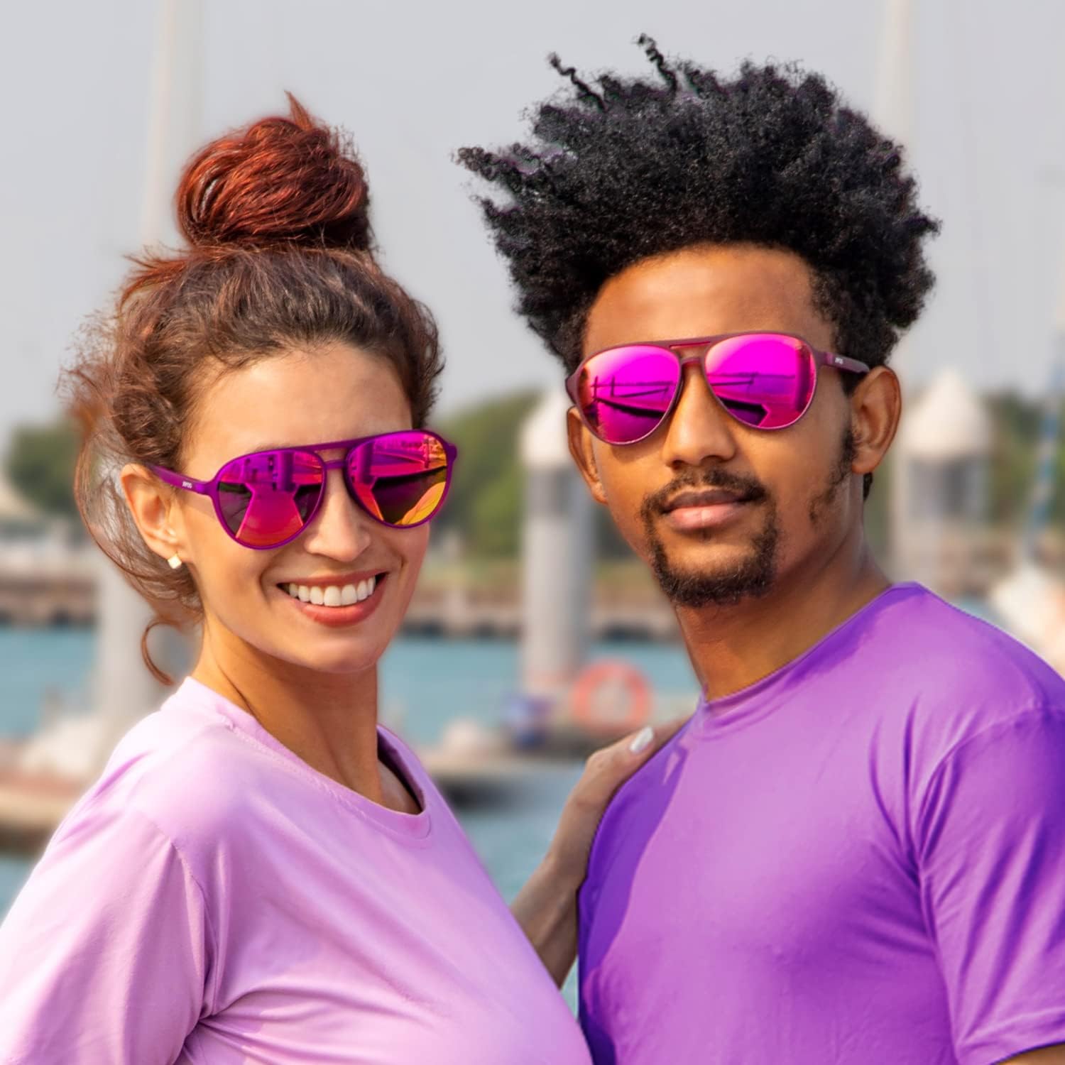 Detalle 2 de Jefoo Polarized Aviator Sunglasses, Purple Mirrored Lenses, UV400