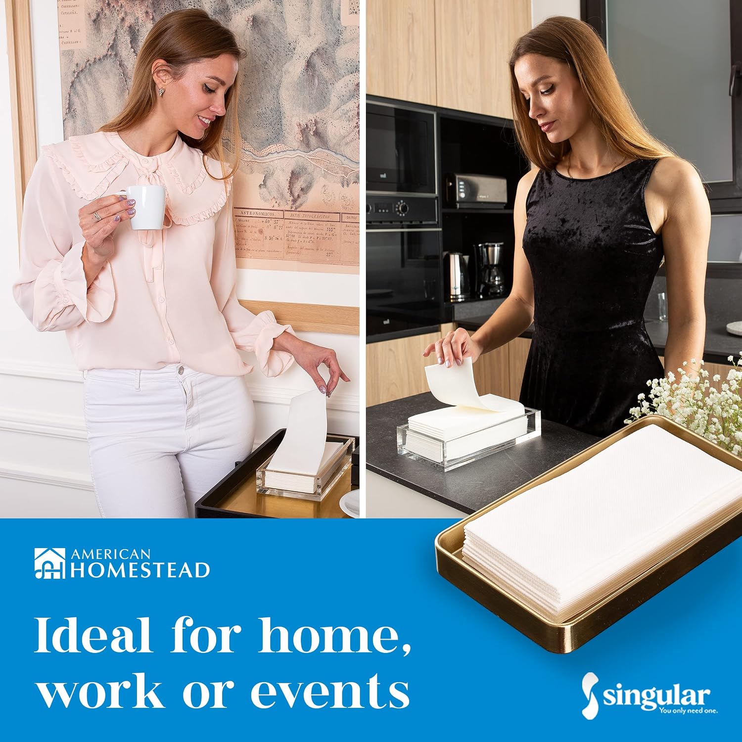 Detalle 2 de AH AMERICAN HOMESTEAD Premium Disposable Napkins — 12 x 17, 200 Count, Airlaid Linen-Feel Towels