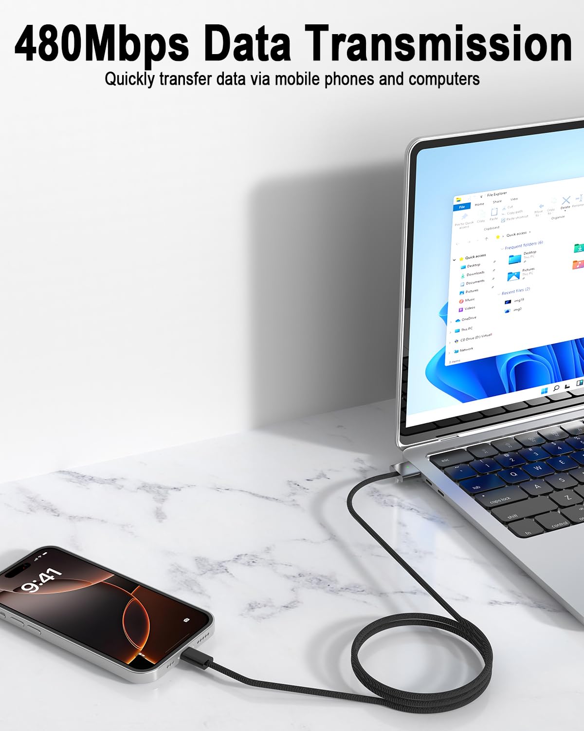 Detalle 2 de Brekiya 2026 USB‑C to M3 Cable for MacBook Pro/Air – 2m, 140W PD, Magnetic Snap & Braided Build