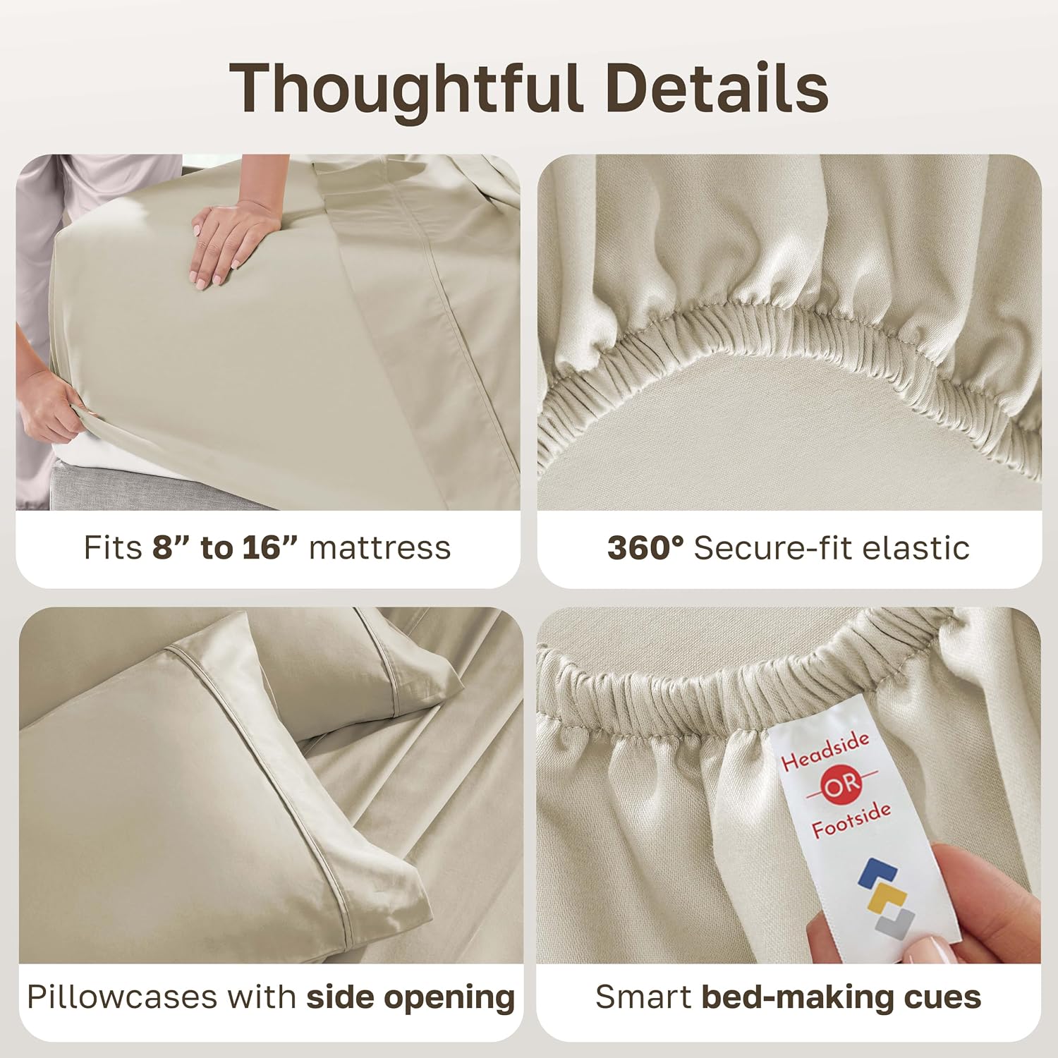 Detalle 2 de California Design Den 840307197467 Queen Sheet Set, 2-Pack Cotton Sateen, 400 Thread Count