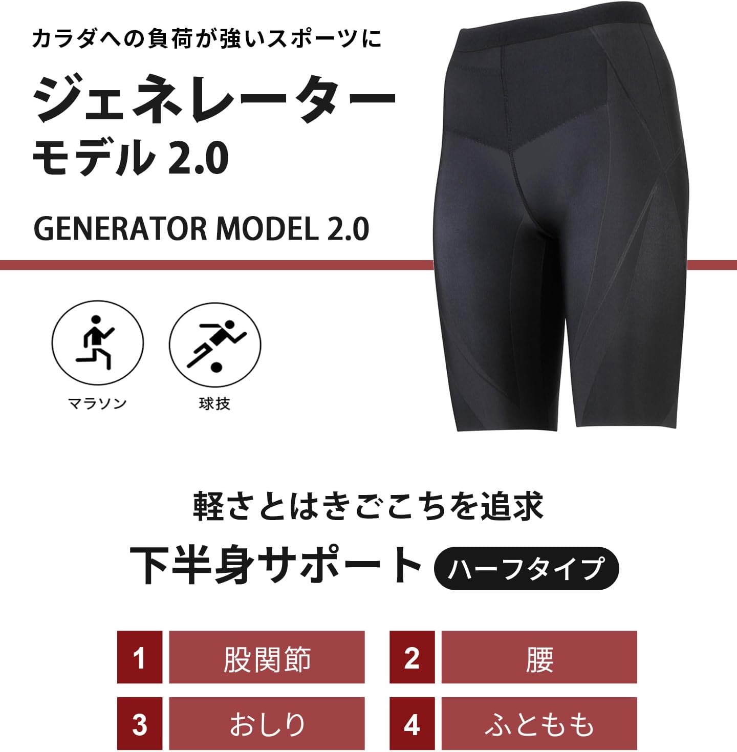 Detalle de CW-X ワコール HZY695 GENERATOR MODEL 2.0 レディース ハーフスポーツタイツ 8WAYストレッチ