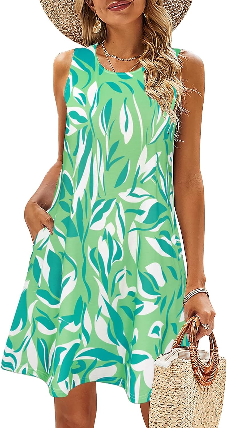Thumbnail 6 de BDTECAOR Sommerkleider Damen Ärmellos Blumen T-Shirt Strandkleid – locker, knielang mit Taschen