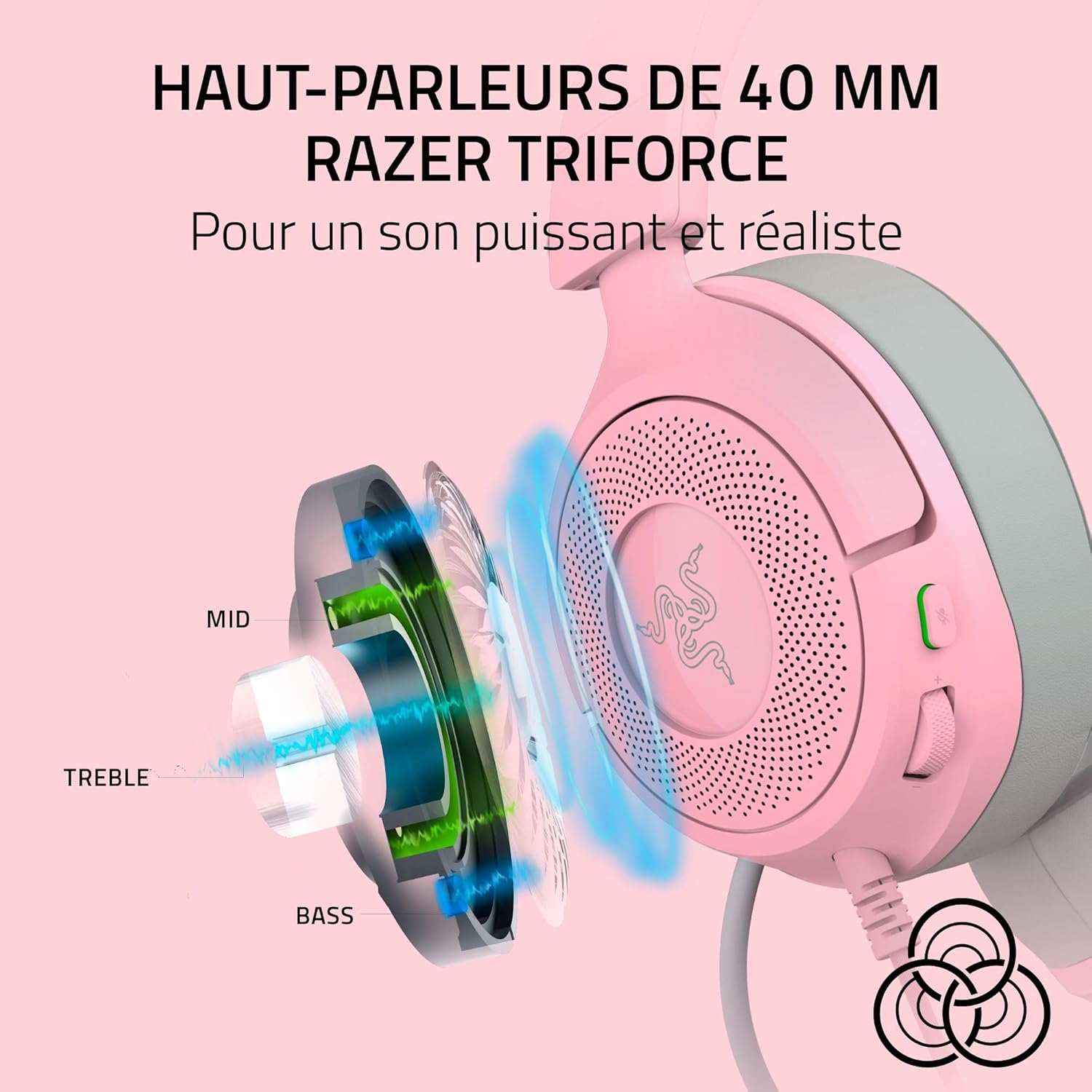 Thumbnail 3 de Razer Kraken Kitty V3 X (Quartz) – Casque filaire gaming léger 270 g avec micro HyperClear