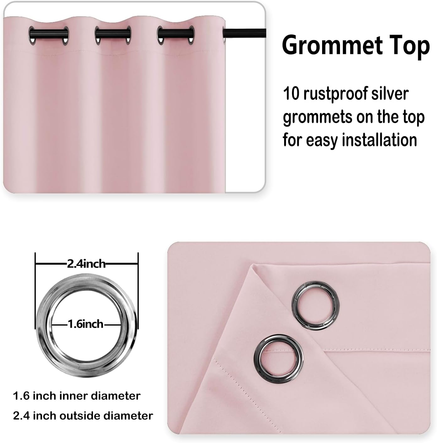 Detalle de DWCN Pink Blackout Curtains 66" x 54" 🏠