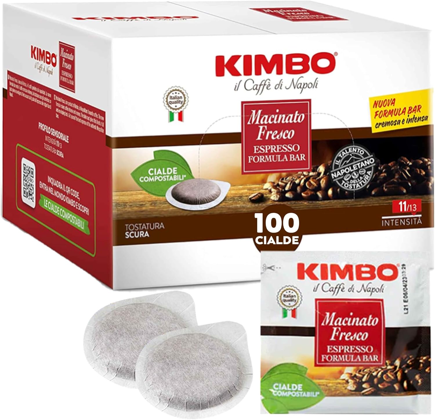Detalle de Kimbo 100 Cialde Caffè Compostabili ESE, Macinato Fresco – Cremoso e Intenso
