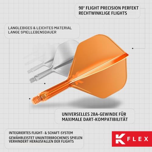 Detalle 2 de Target Darts K Flex Integrated Flight & Shaft Nr. 2 Orange – 3er-Pack