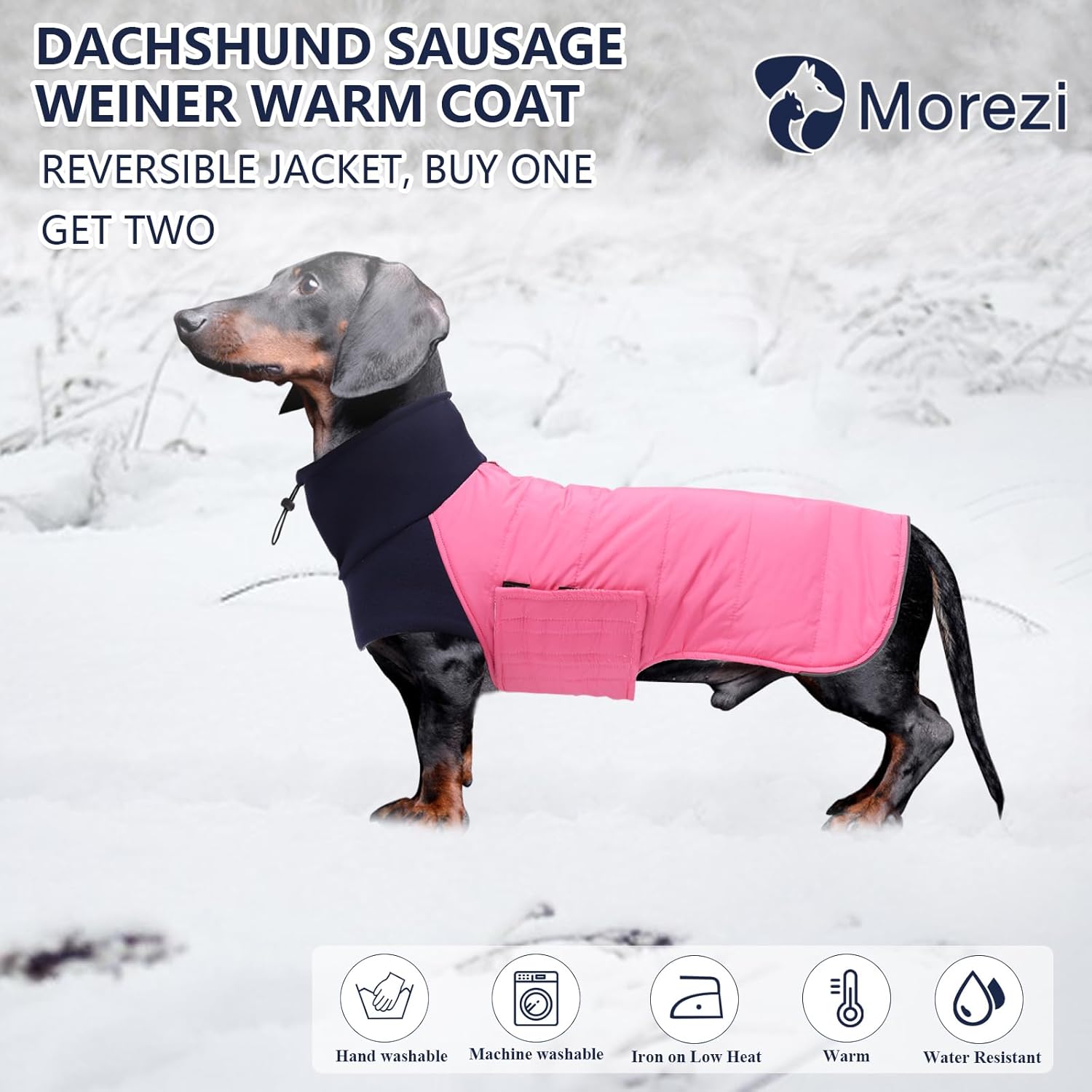 Thumbnail 1 de Morezi Dachshund sausage dog coat (reversible) with padded lining and high collar – Pink – S