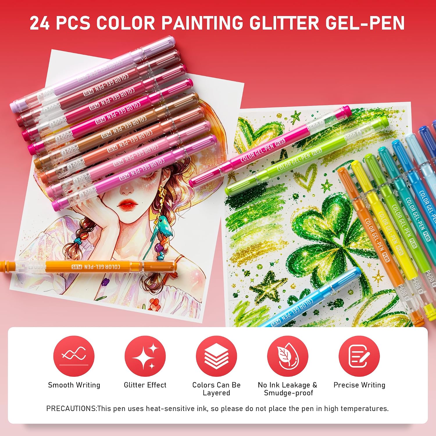 Detalle 2 de Sonlaryin acrylstiften met glitter, harde punt van 1 mm en 24 kleuren
